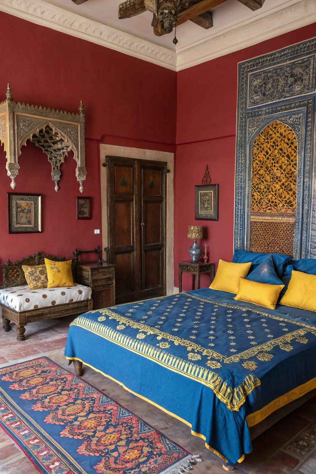 Bold colors transform this bedroom into a vibrant oasis.