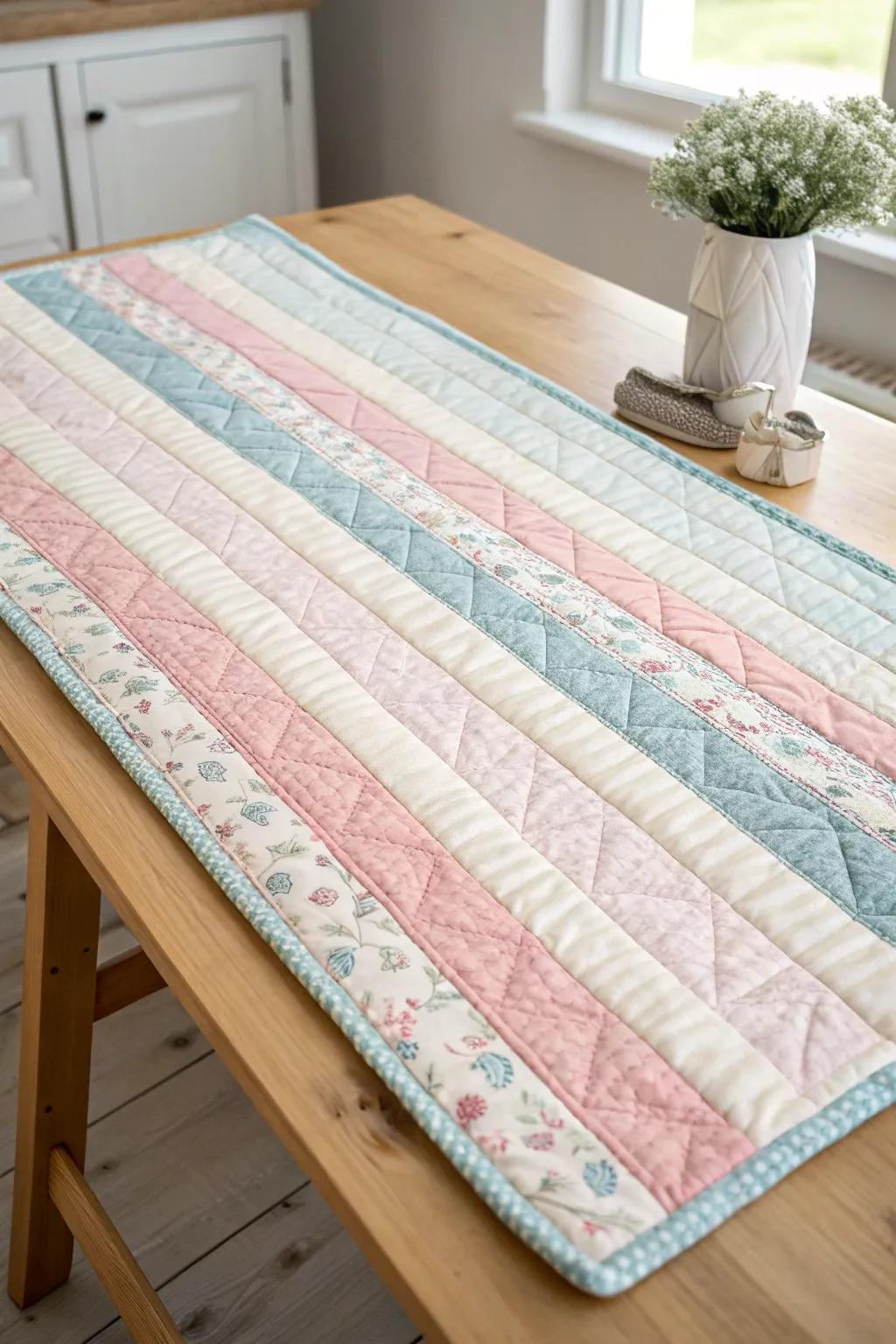 Embrace tranquility with a simple stripes quilt, where elegance meets craftsmanship.