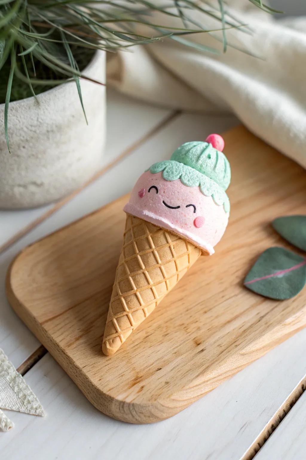 These charming clay ice cream cone friends bring a touch of sweetness to any desk, blending minimalist style with adorable craftsmanship.