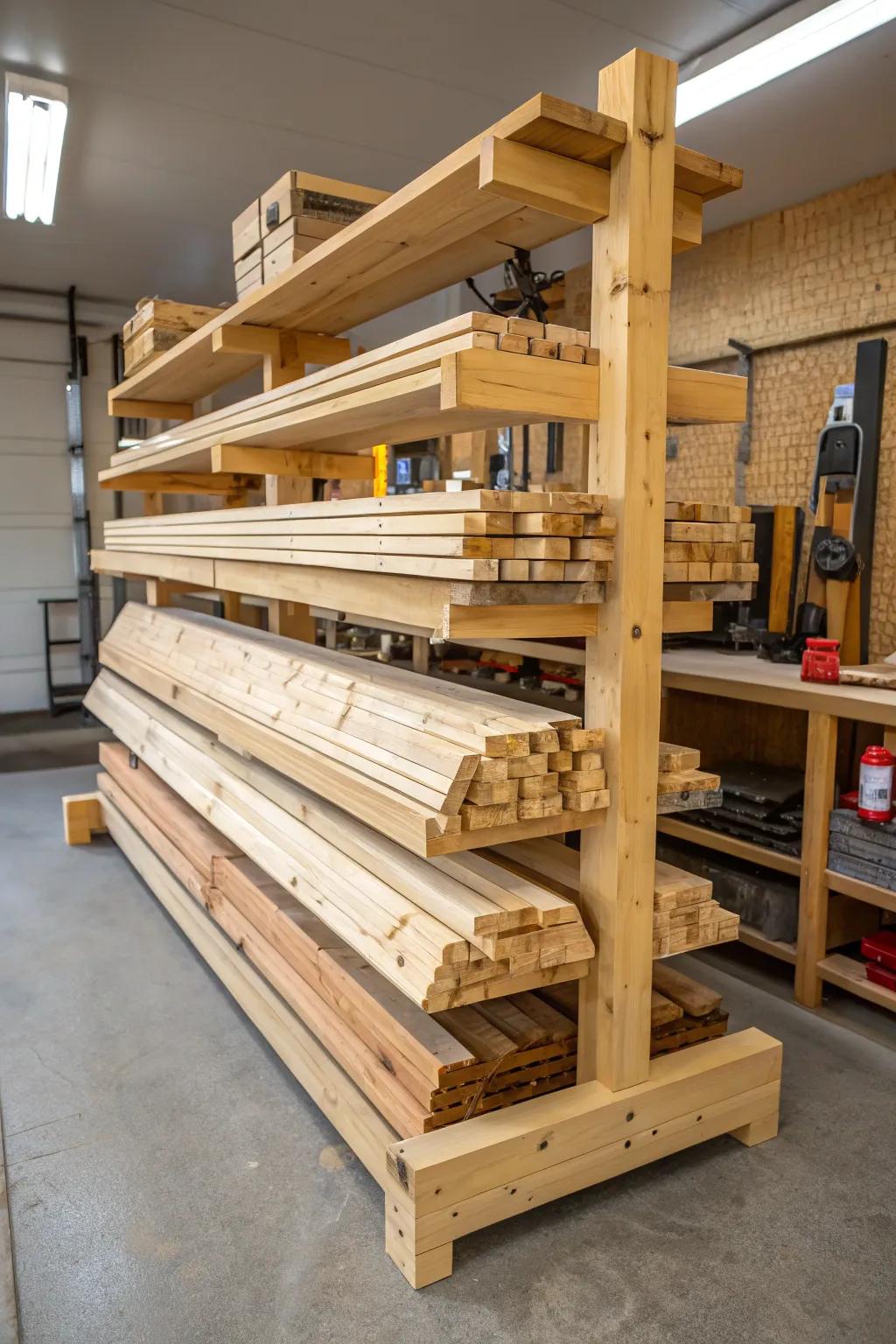Master the art of organization with this bespoke DIY lumber rack, a craftsman's dream.