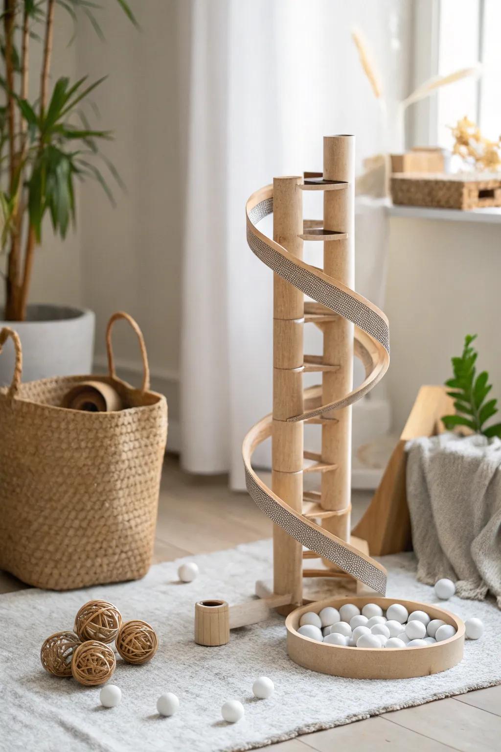 Transform everyday materials into a stunning marble run masterpiece with Scandinavian elegance.