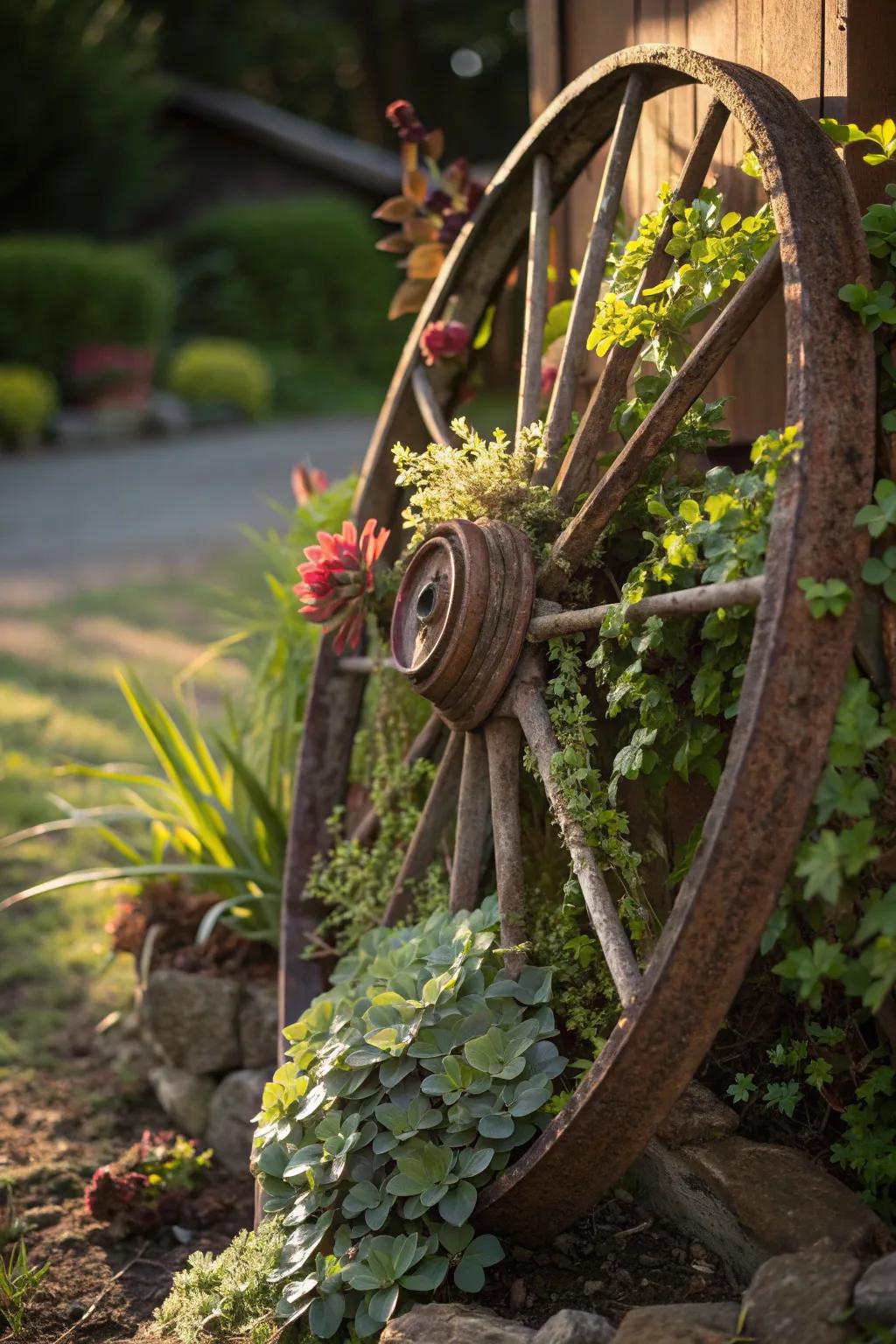 Transform your garden with a stunning metal wagon wheel planter, where craftsmanship meets nature.