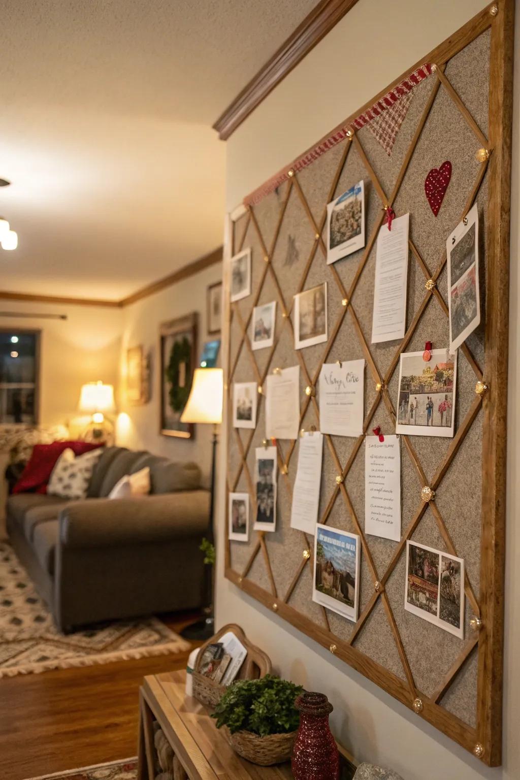Fabric-covered bulletin boards bring elegance and style to any living room.