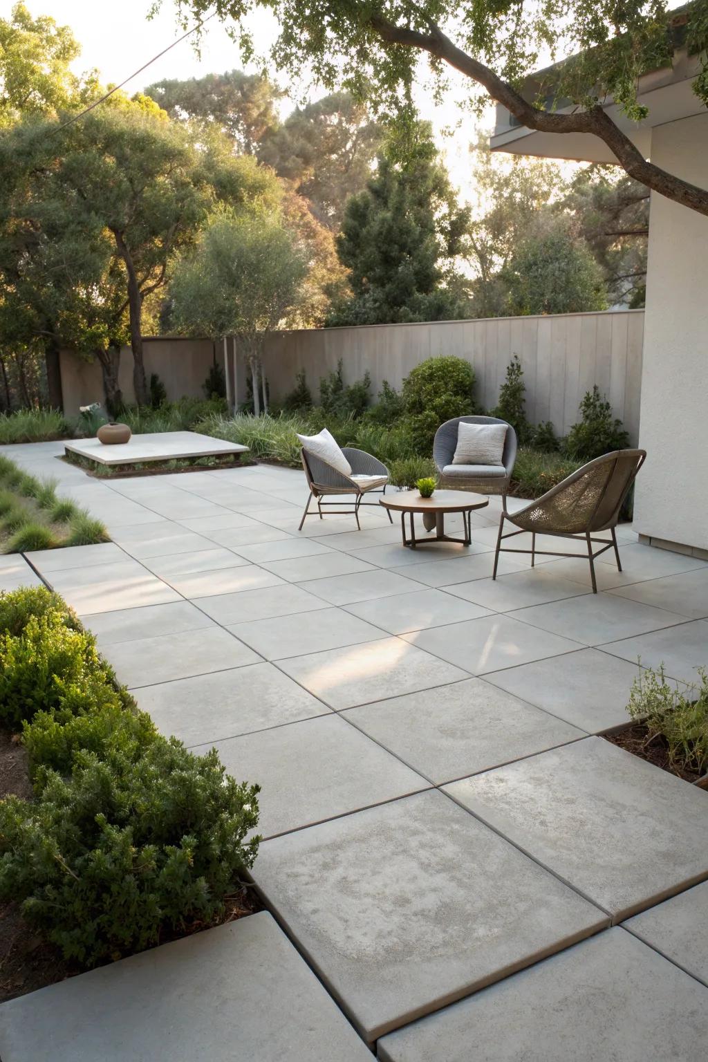 Sleek concrete pavers set a minimalist tone for modern patios.