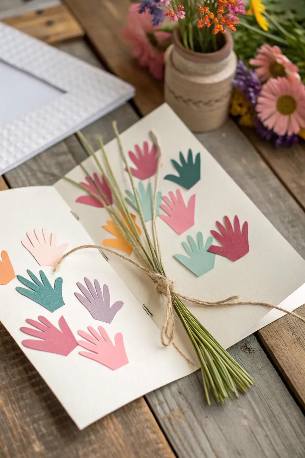 Celebrate Mother's Day with a touch of creativity and love: a handprint bouquet card that's both a keepsake and a heartwarming gift.