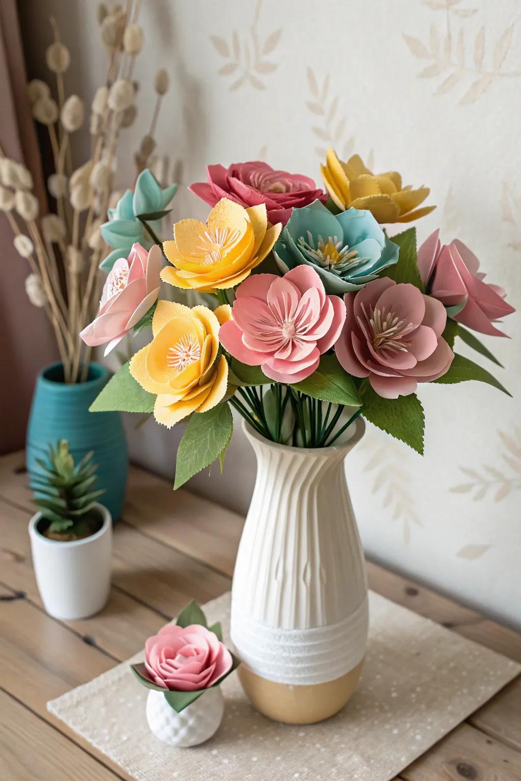 Crafted with love: A vibrant paper flower bouquet that brings everlasting cheer.