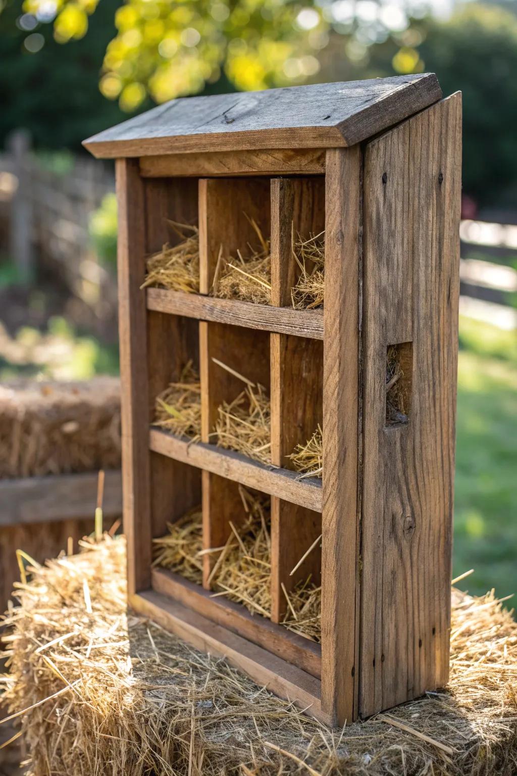 Craftsmanship reimagined: An old bookshelf finds new life as a cozy nesting haven.