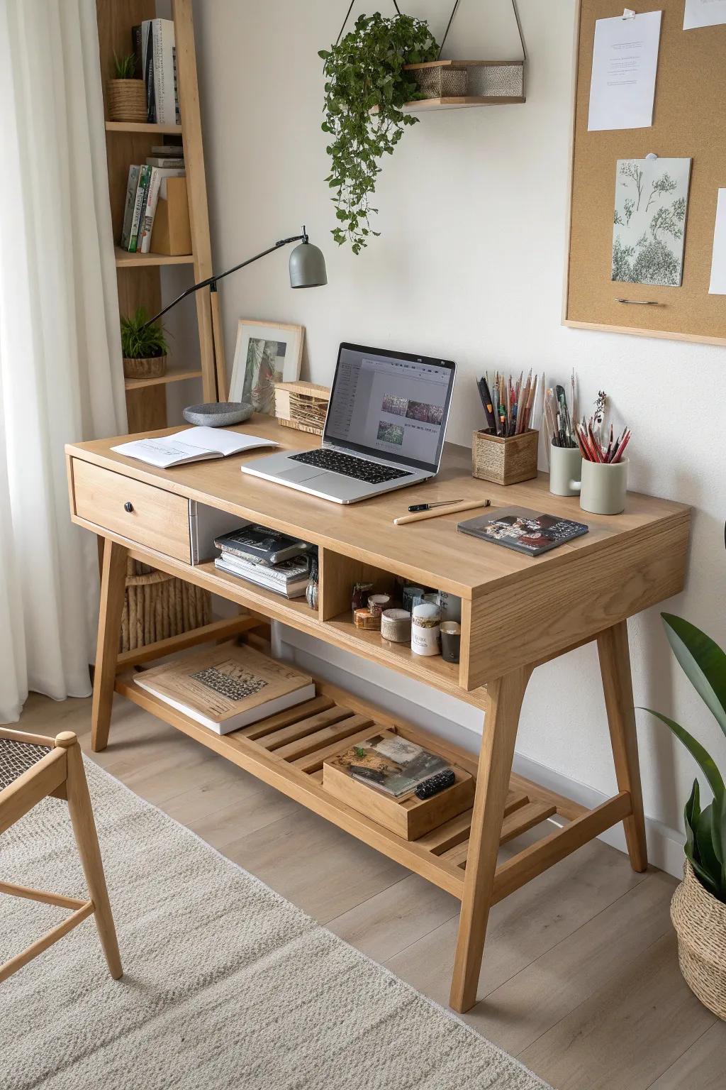 Embrace the elegance of simplicity with a double-duty desk designed for both productivity and creativity. 🌿✨ #ScandinavianDesign #CraftRoomInspiration