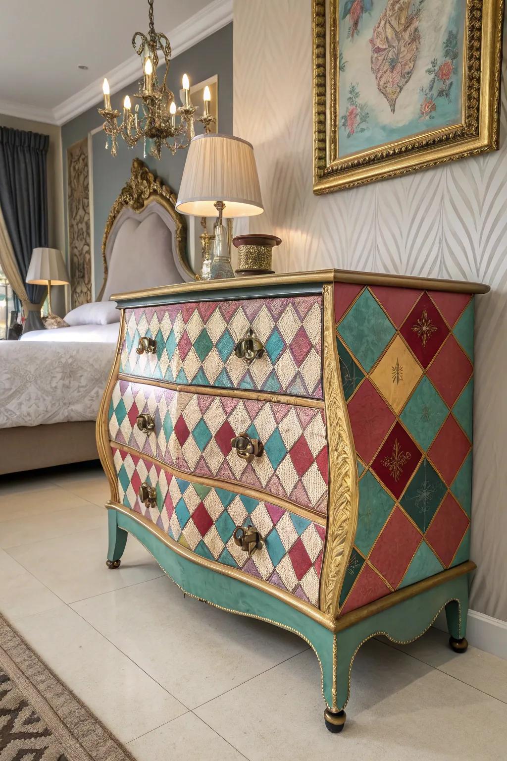 The playful allure of a diamond-painted Bombay chest.