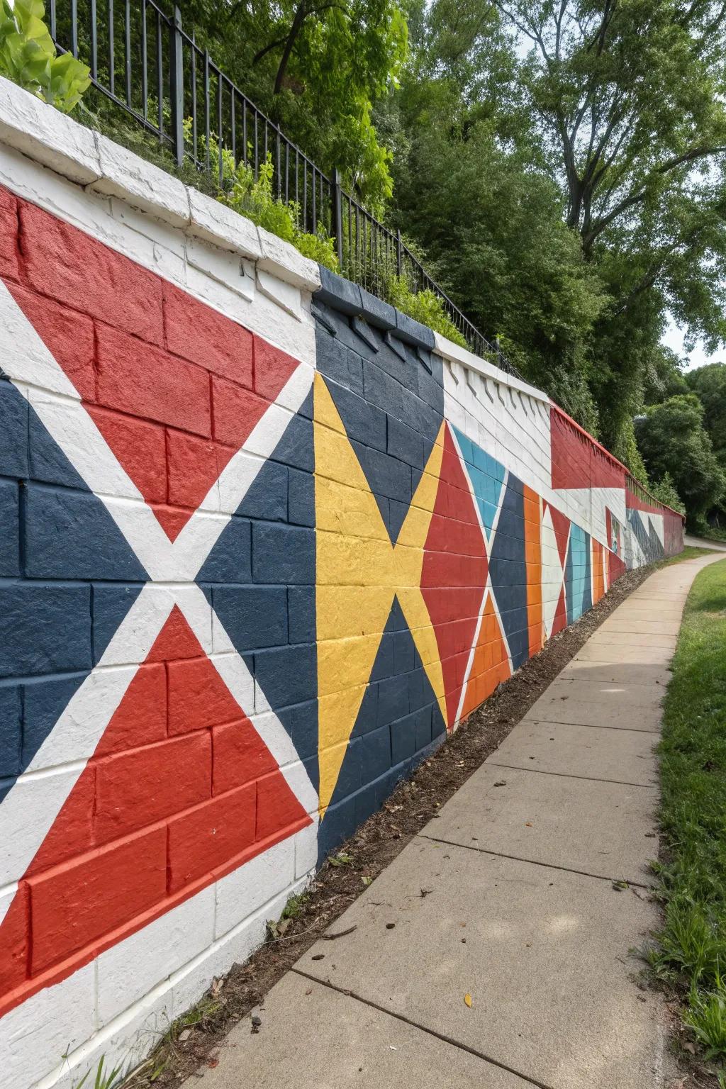 Transform your landscape with bold geometric patterns that make your retaining wall a masterpiece of craftsmanship.