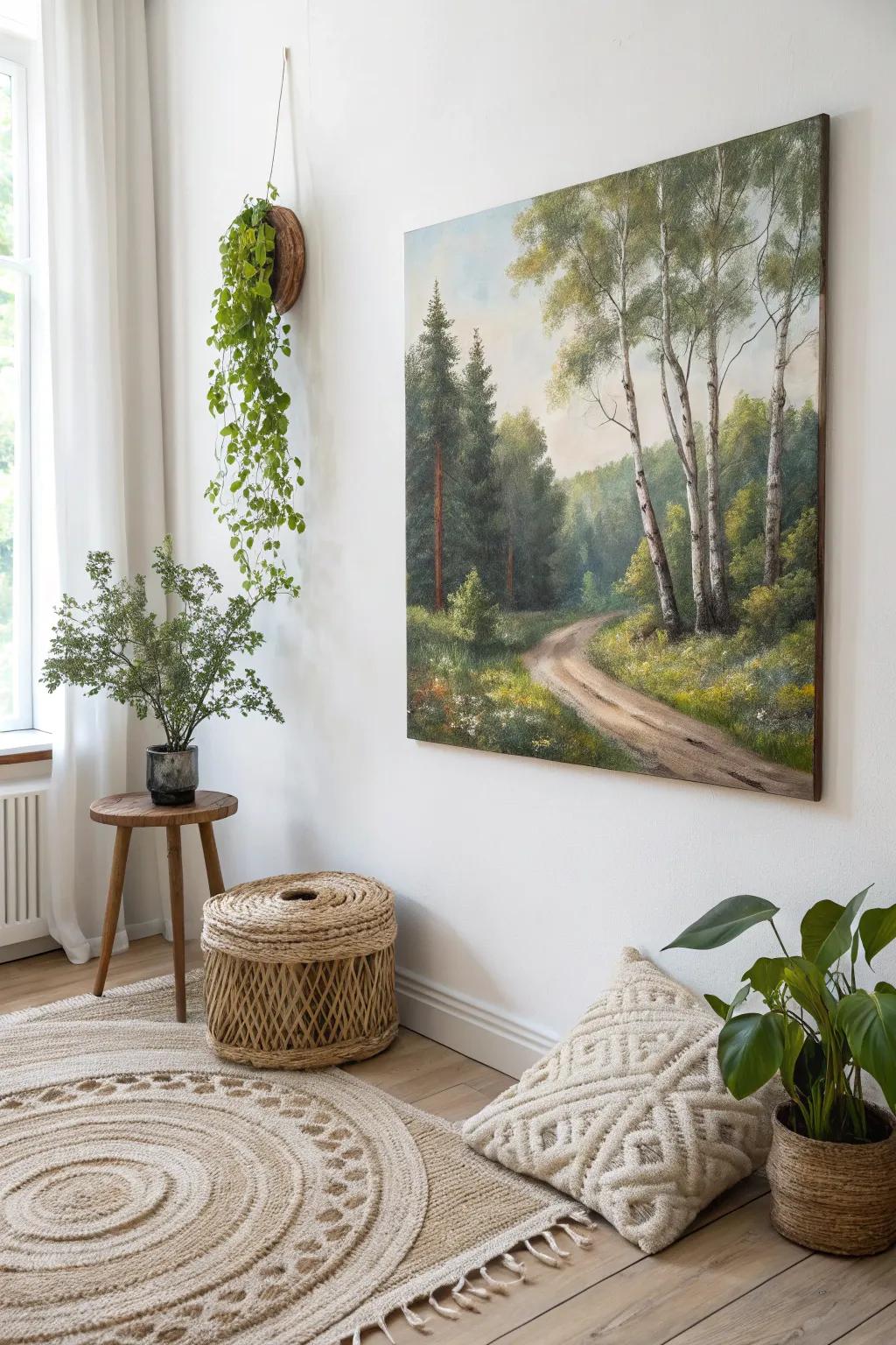 Bring the tranquility of nature indoors with this stunning forest canvas art.