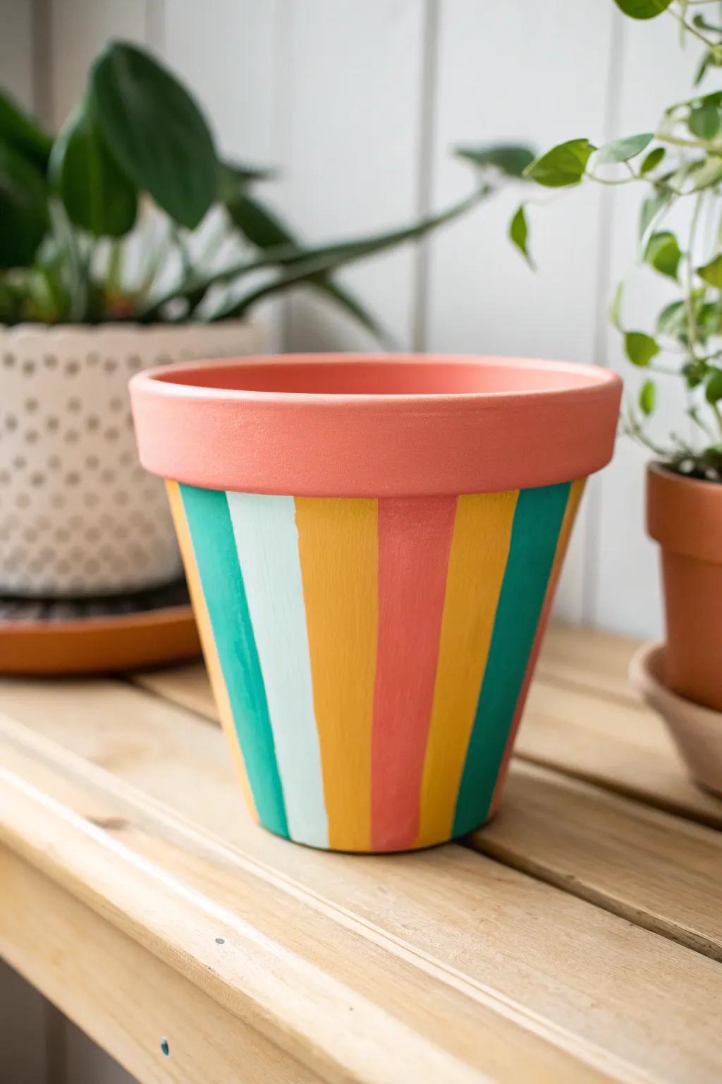 Bring your pots to life with bold, vibrant stripes for a splash of color and style.
