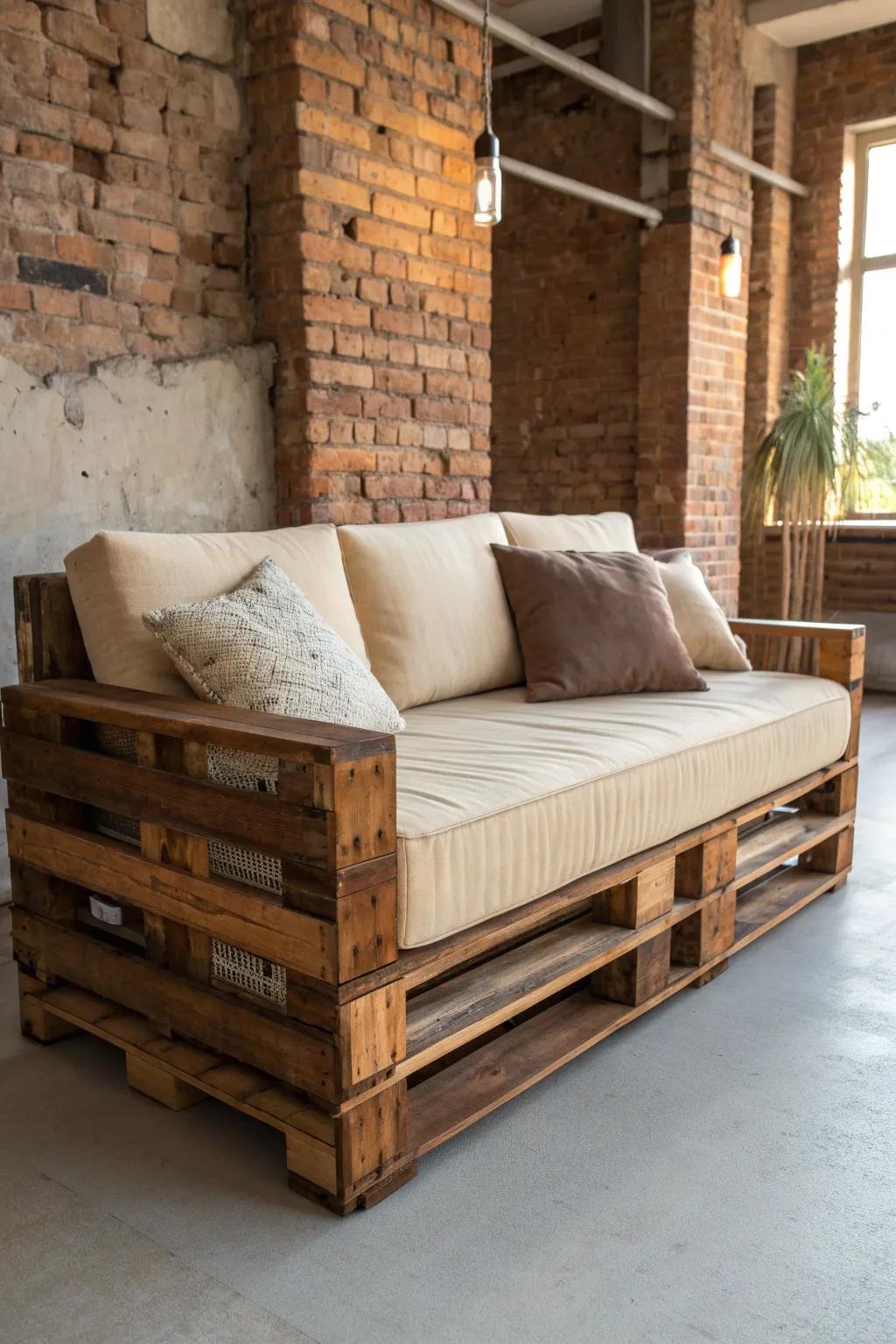 Elevate your living space with a handcrafted pallet sofa that combines style and comfort effortlessly.