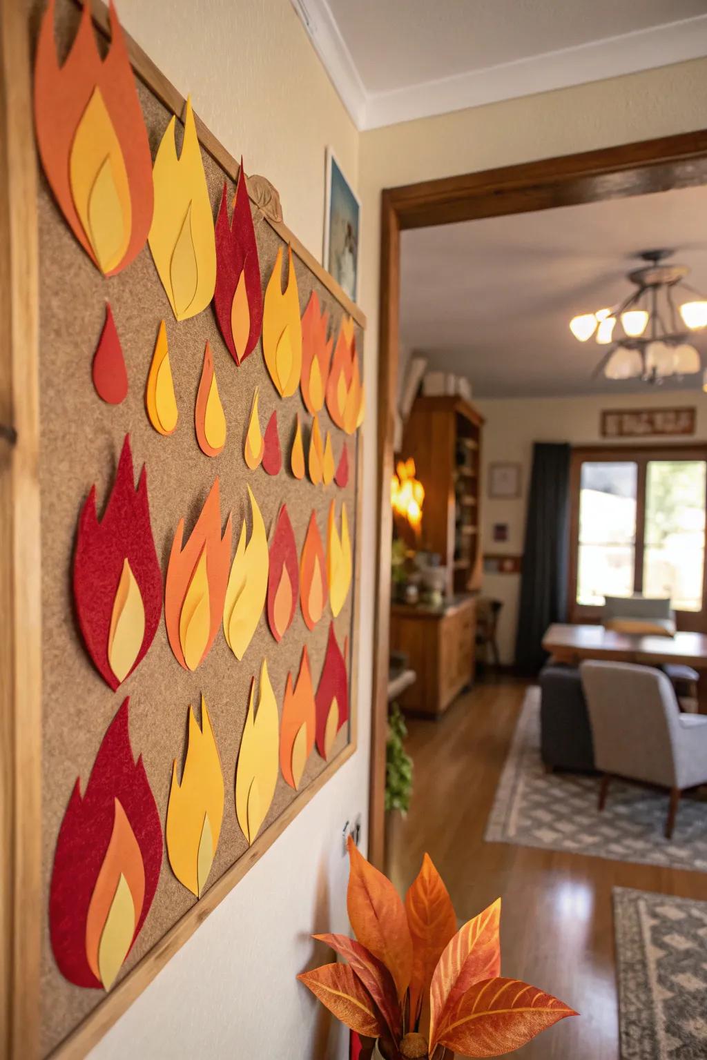 Layered paper flames in vibrant colors bring the spirit of Pentecost alive.