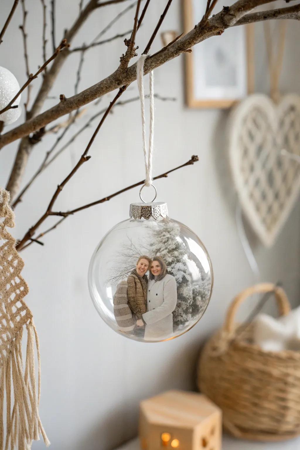 Capture timeless memories with personalized family photo baubles, a perfect blend of minimalist elegance and heartfelt craftsmanship.