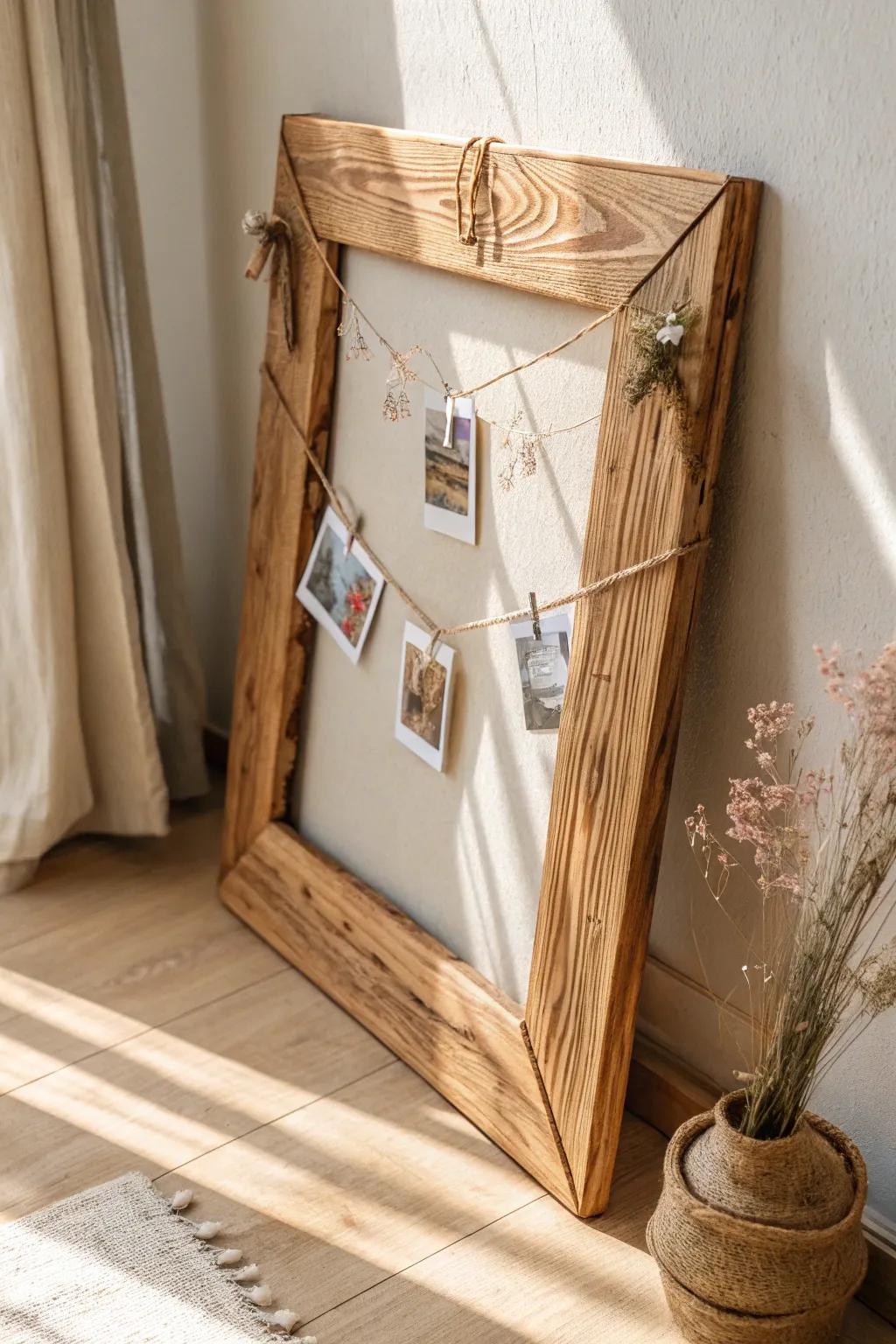 Embrace rustic elegance with a handcrafted wooden frame that tells a story of natural beauty and warmth.