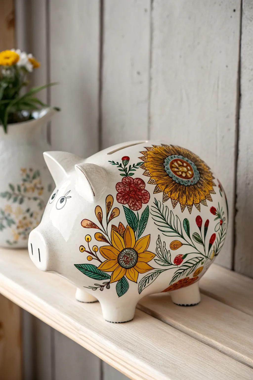 Bloom into savings with this stunning floral piggy bank centerpiece!