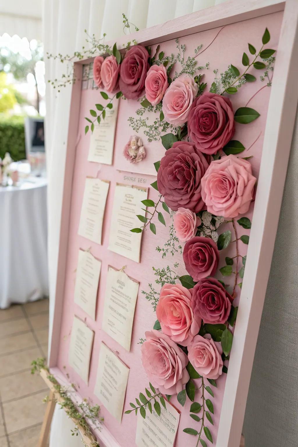 Transform your workspace into a blooming sanctuary with this floral pink bulletin board masterpiece.