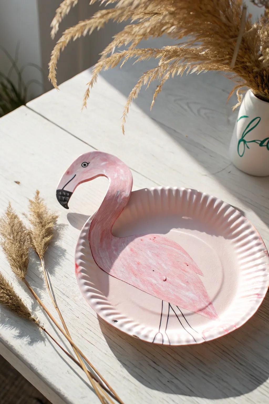 Craft your own touch of whimsy with these charming flamingo paper plates!
