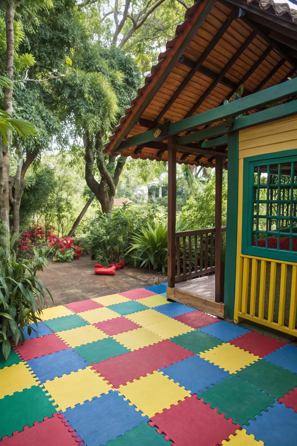 Rubber mats offer a safe and vibrant play area for active kids.