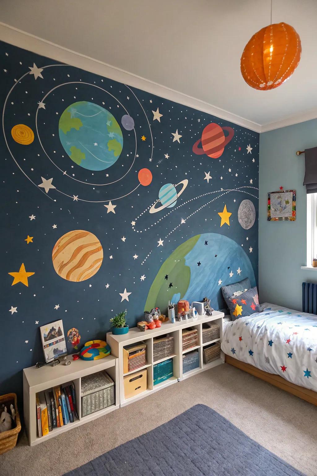 Hand-painted murals can inspire creativity and focus in a child's room.