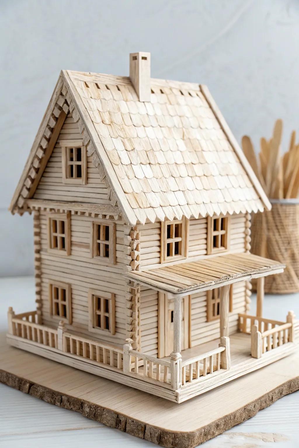 Embrace the charm of simplicity with a handcrafted popsicle stick cottage, a timeless touch of elegance for your home decor.