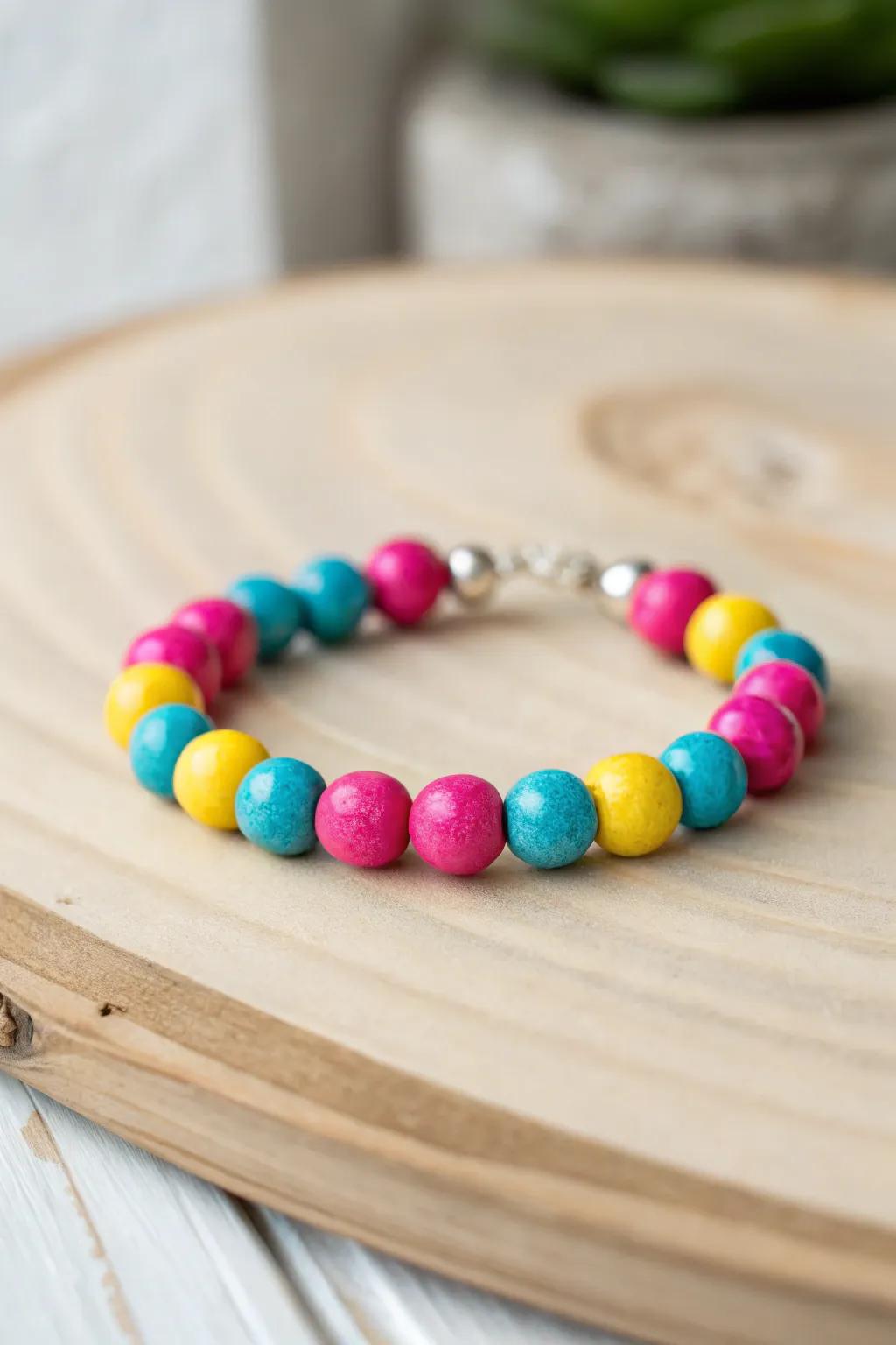 Add a splash of summer to your style with this vibrant clay bead bracelet!
