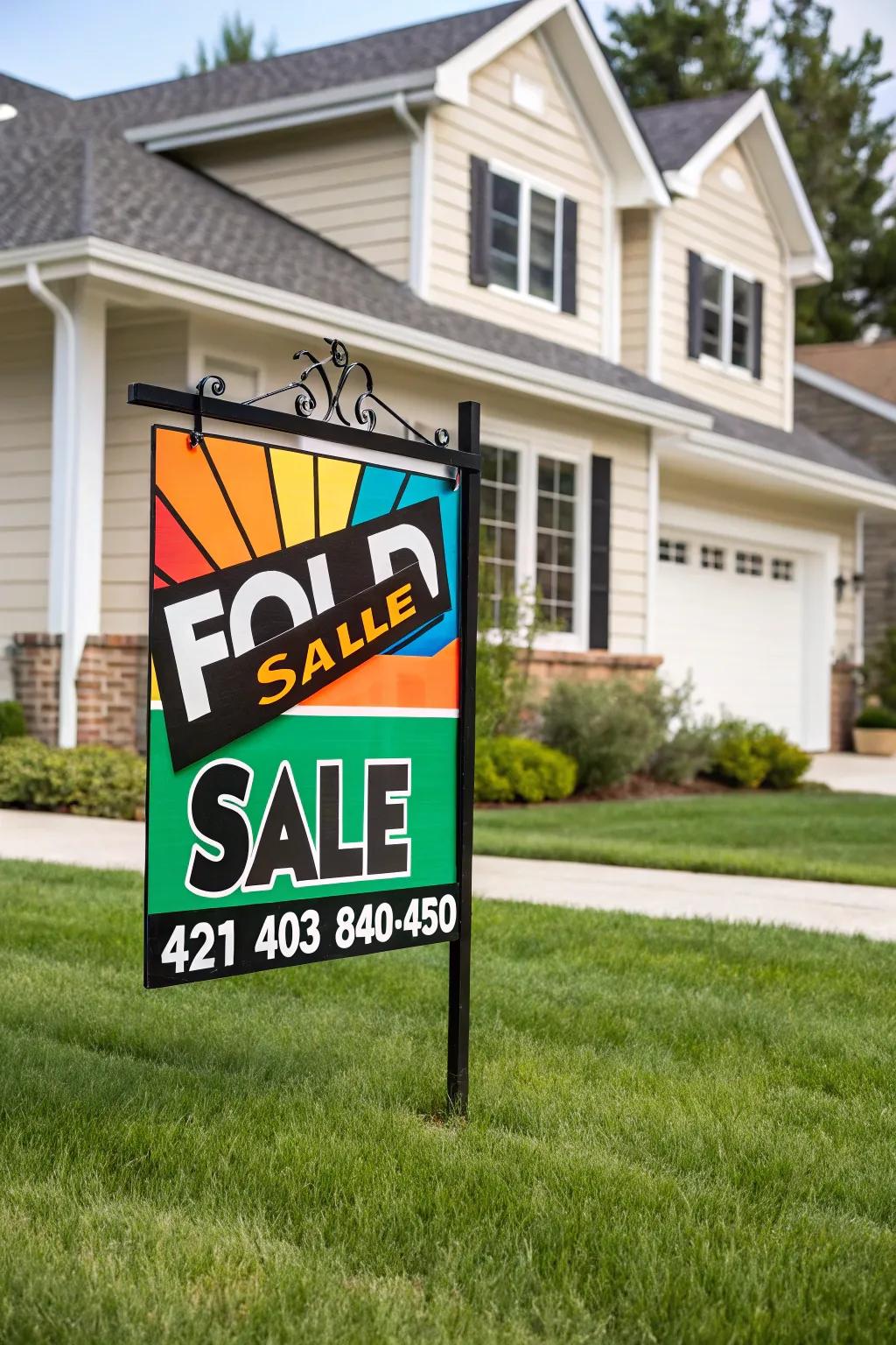 Bright and bold real estate sign that stands out in any neighborhood.