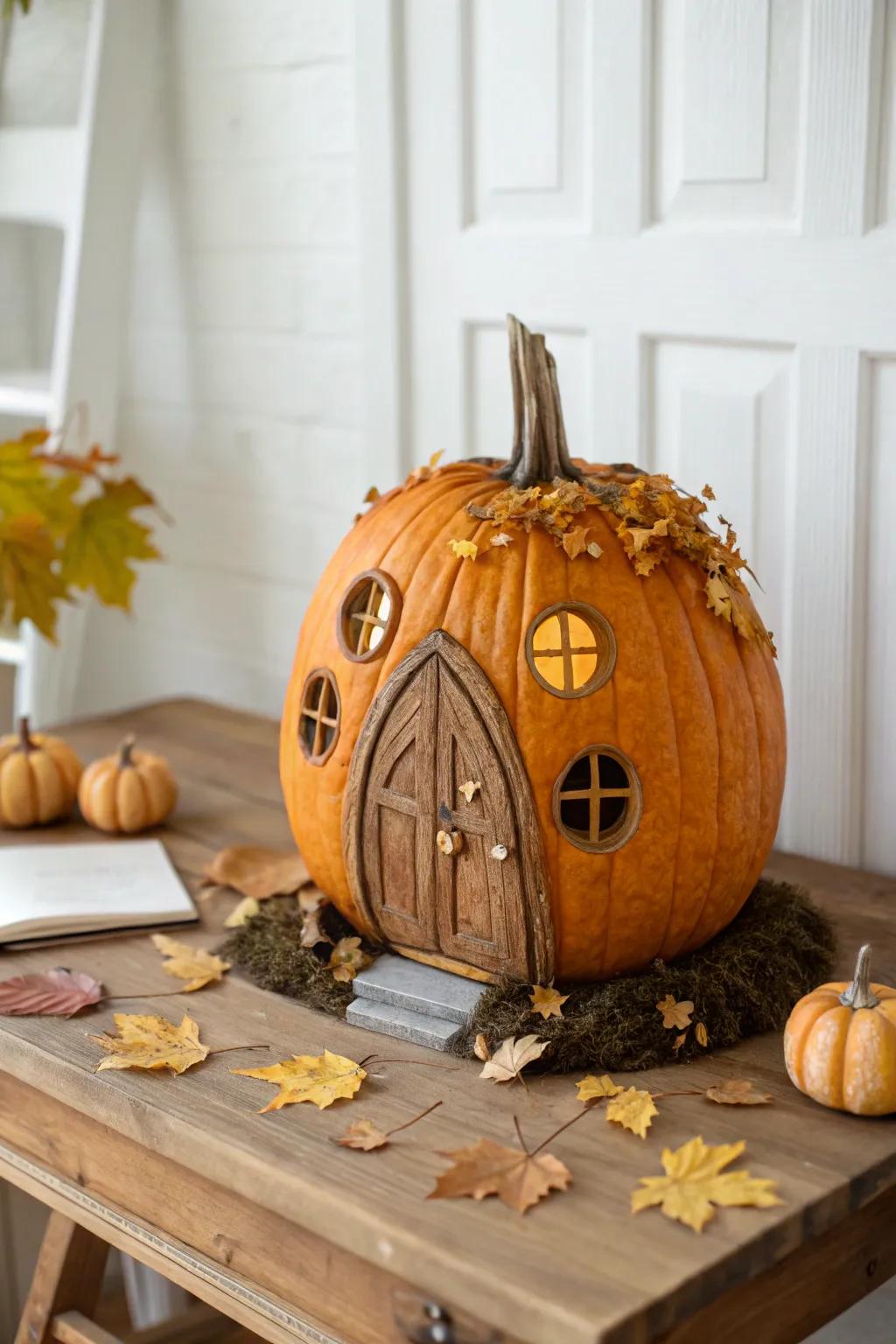 Embrace the magic of fall with a classic pumpkin fairy house, where simplicity meets enchanting craftsmanship.