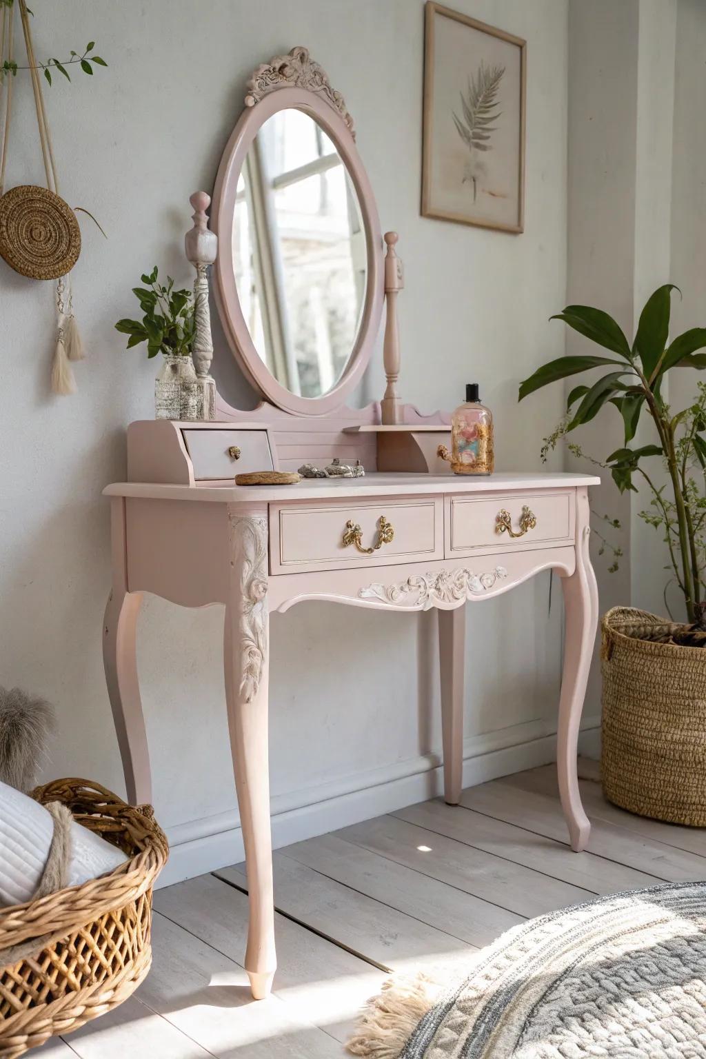 Transform your space with vintage charm and modern elegance. ✨ #VintageVanity #BohoChic #PastelDreams