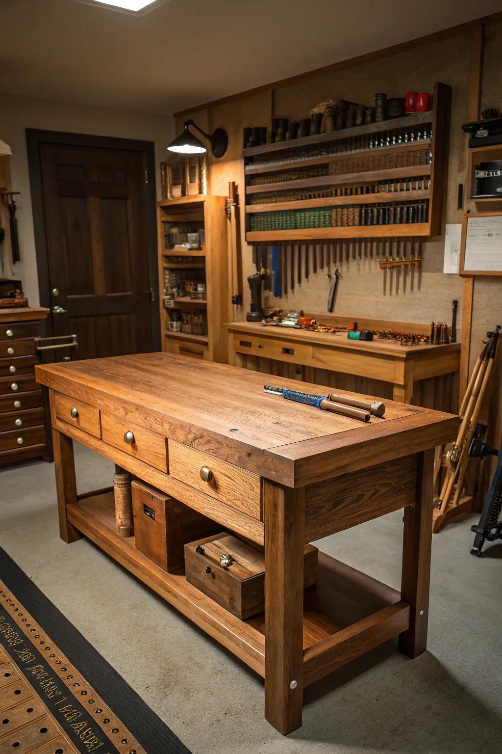 Craftsmanship at its finest: A sturdy workbench that stands as the heart of every reloading room.