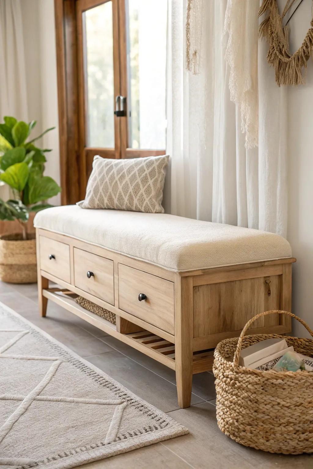 From dresser to delight—welcome home with this chic, repurposed bench!