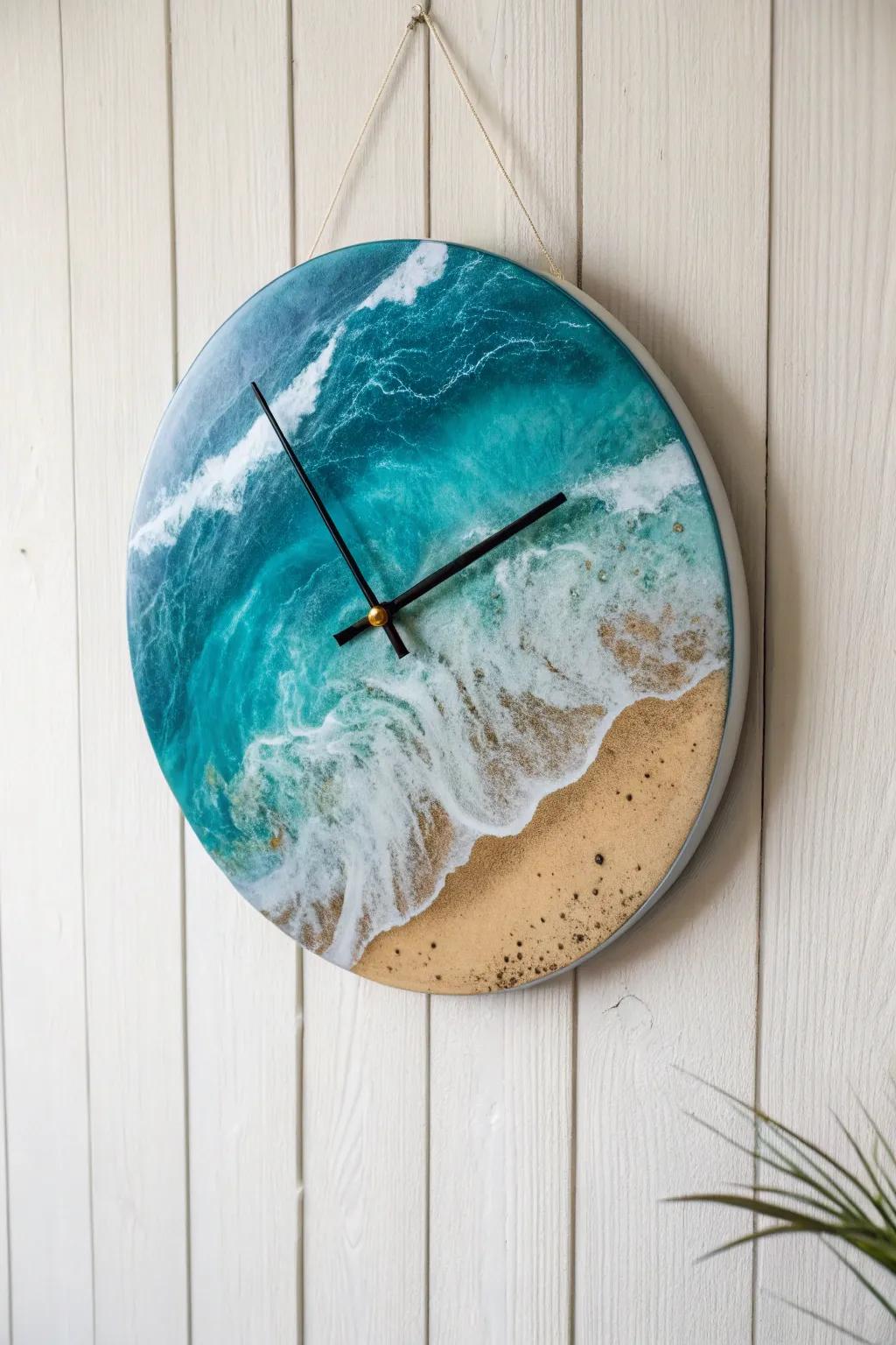 Embrace the tranquility of the sea with this Ocean Breeze Clock, a perfect blend of minimalist design and natural beauty.