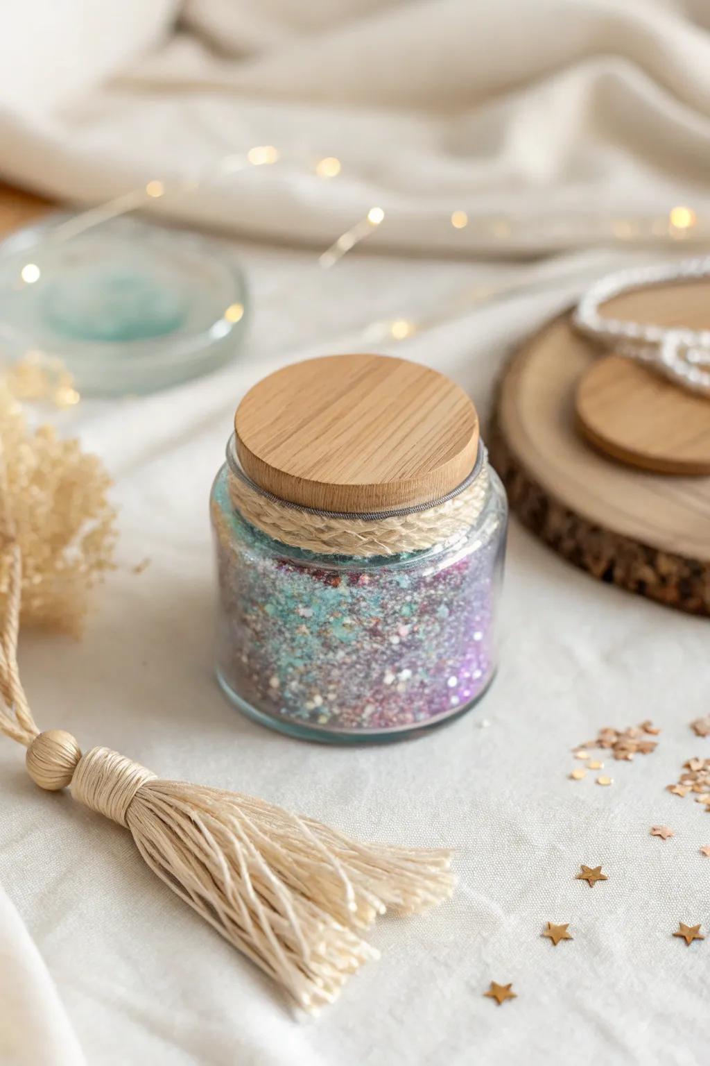 Sparkling Serenity: A touch of magic and minimalism in every glitter-filled resin jar.