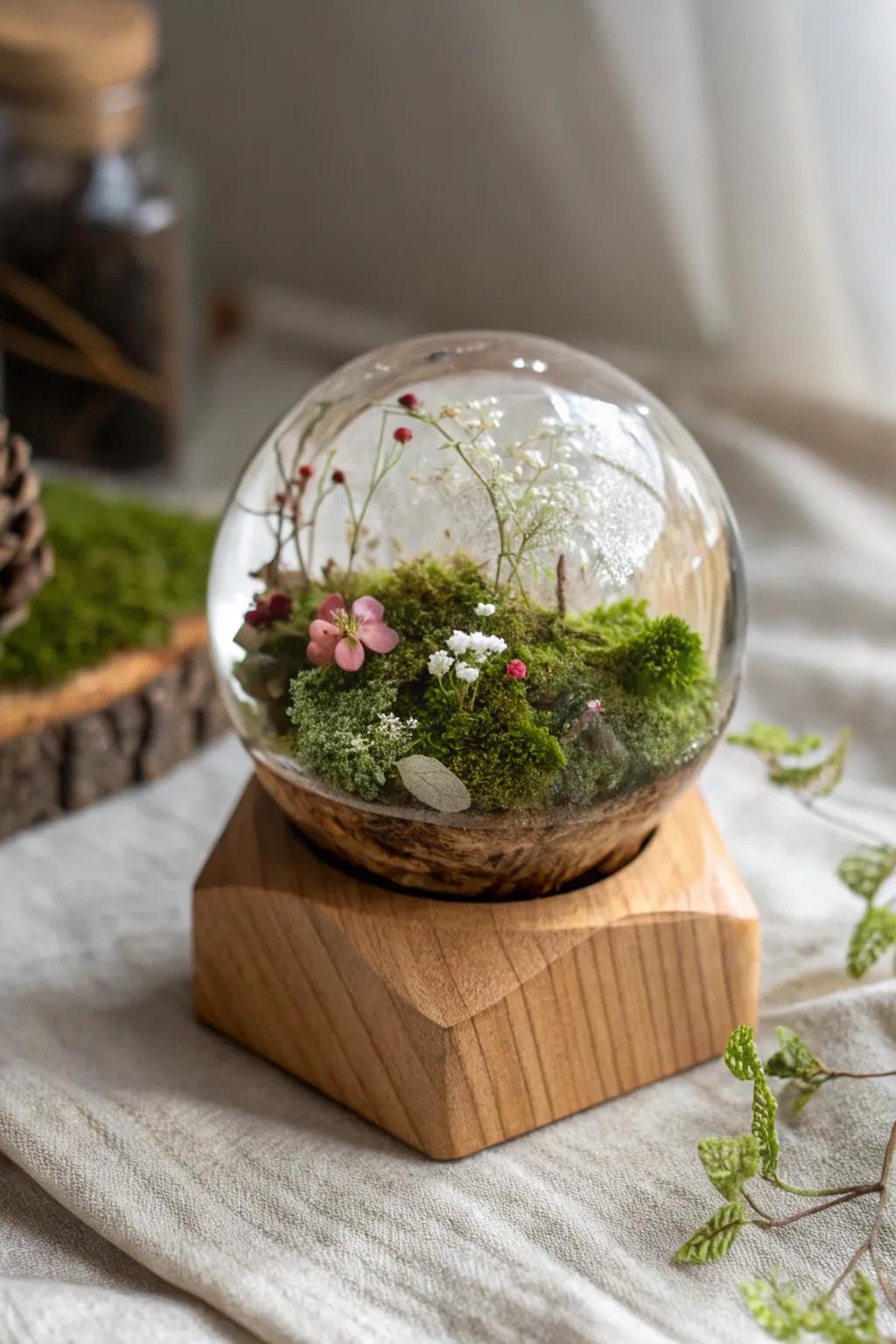 Bring the tranquility of a miniature forest into your home with this stunning resin sphere creation.