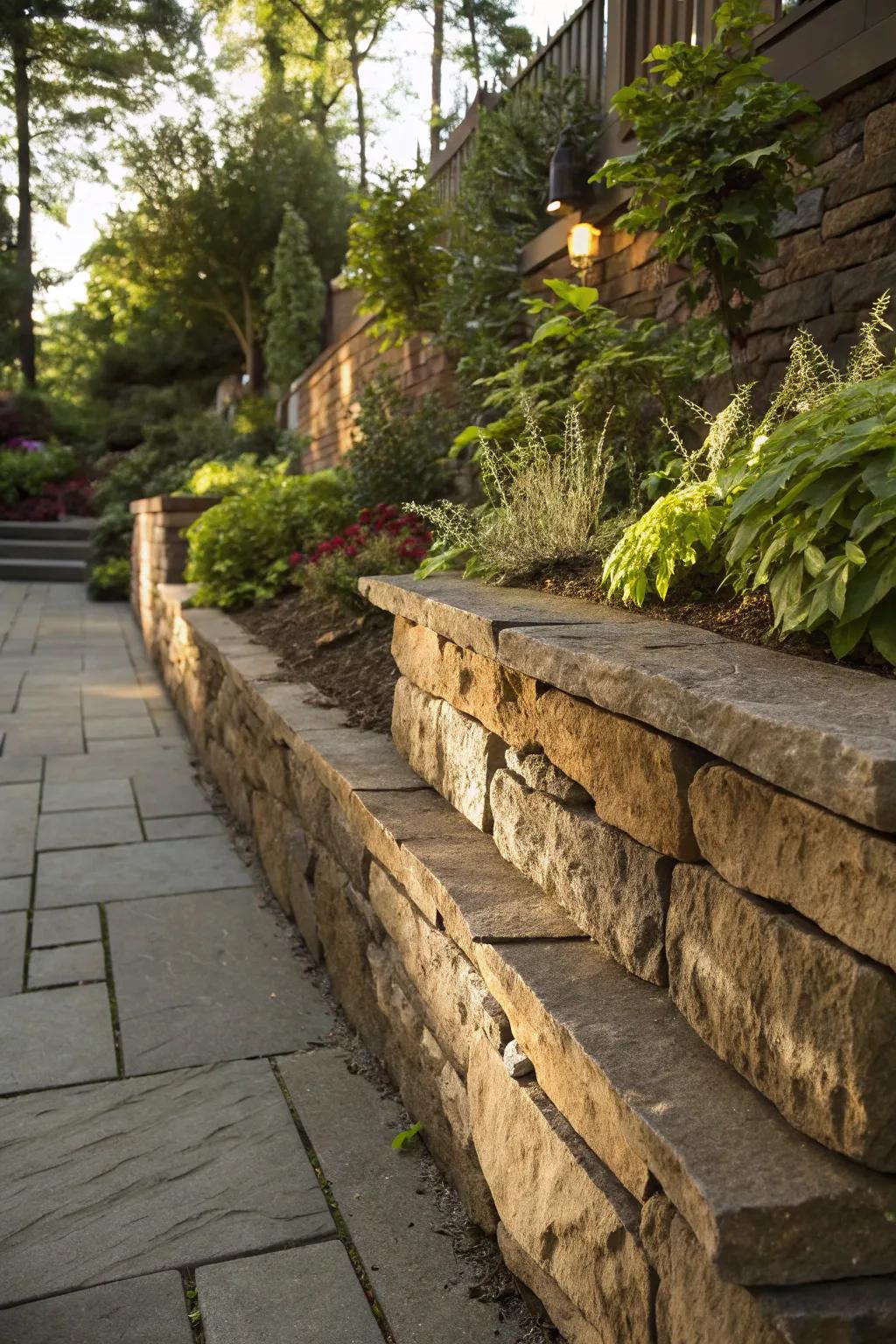 Timeless elegance: A natural stone retaining wall that artfully blends with nature.