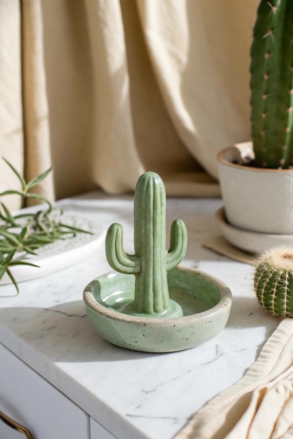 Add a touch of whimsy to your space with this charming cactus ring holder.