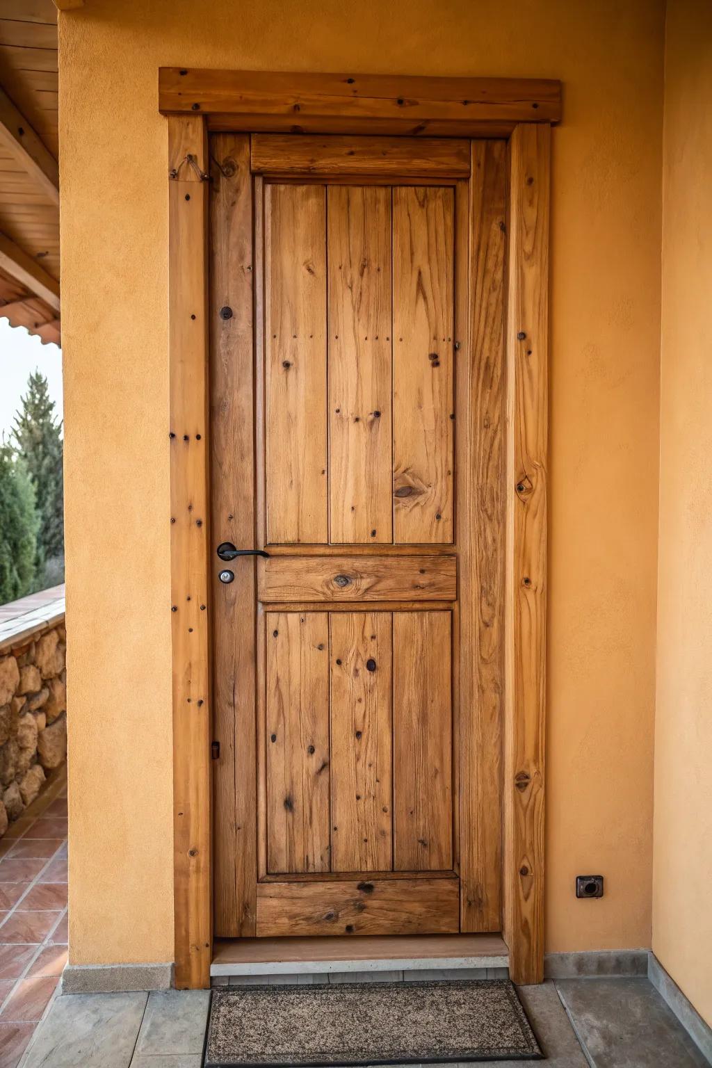 A beautiful natural wood door showcasing its rich grain and texture.