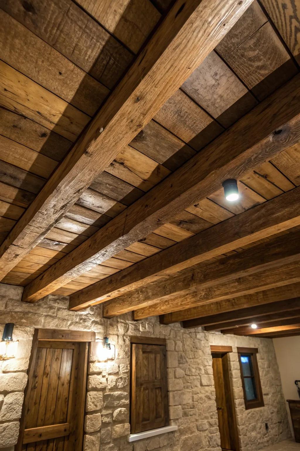 Cozy up beneath the warmth of rustic exposed wooden beams.