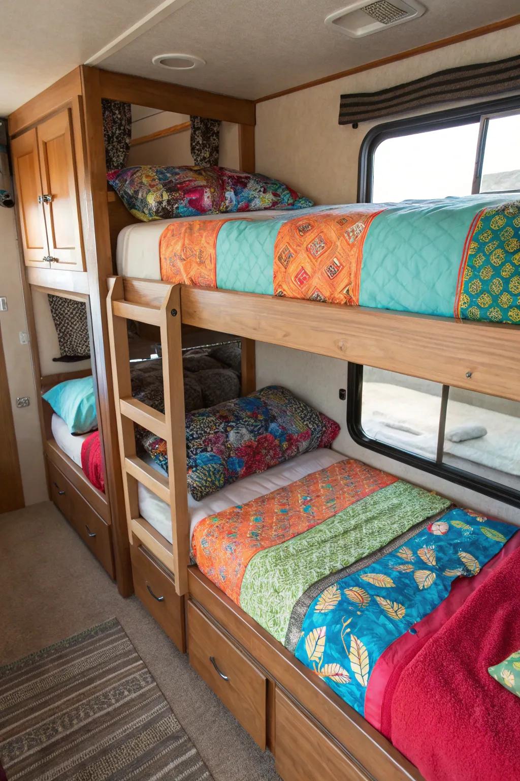 Maximize your RV's vertical space with stylish bunk beds.