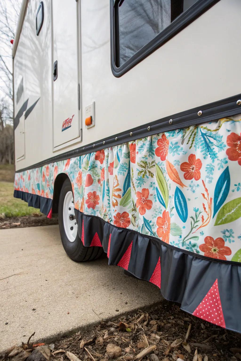 Innovative craftsmanship: Transforming vinyl billboards into a unique RV skirt.