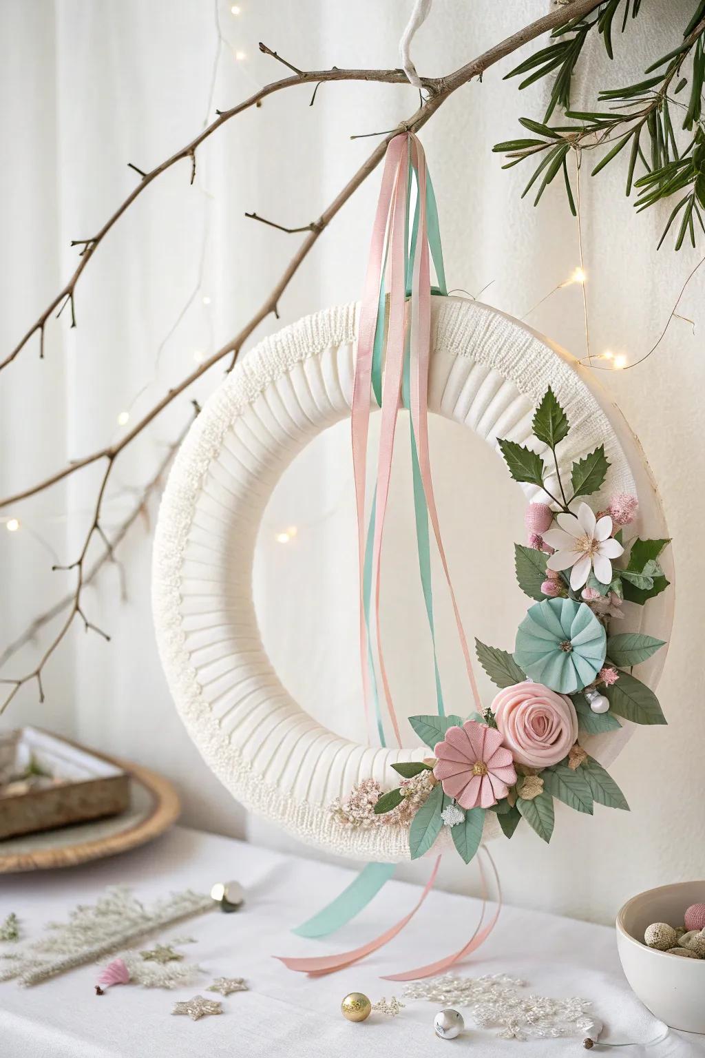 Elevate your holiday crafting with a touch of minimalist elegance: a paper plate wreath that's as simple as it is stunning.