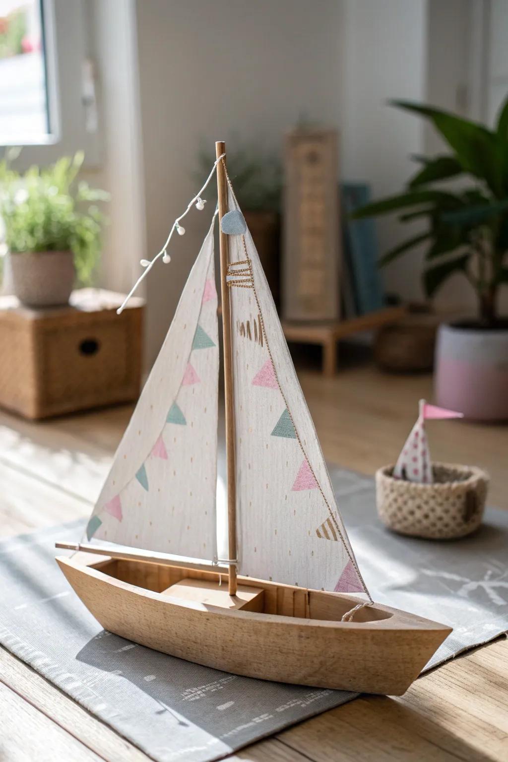 Set sail on creativity with this charming cardboard sailboat, a perfect blend of simplicity and style!