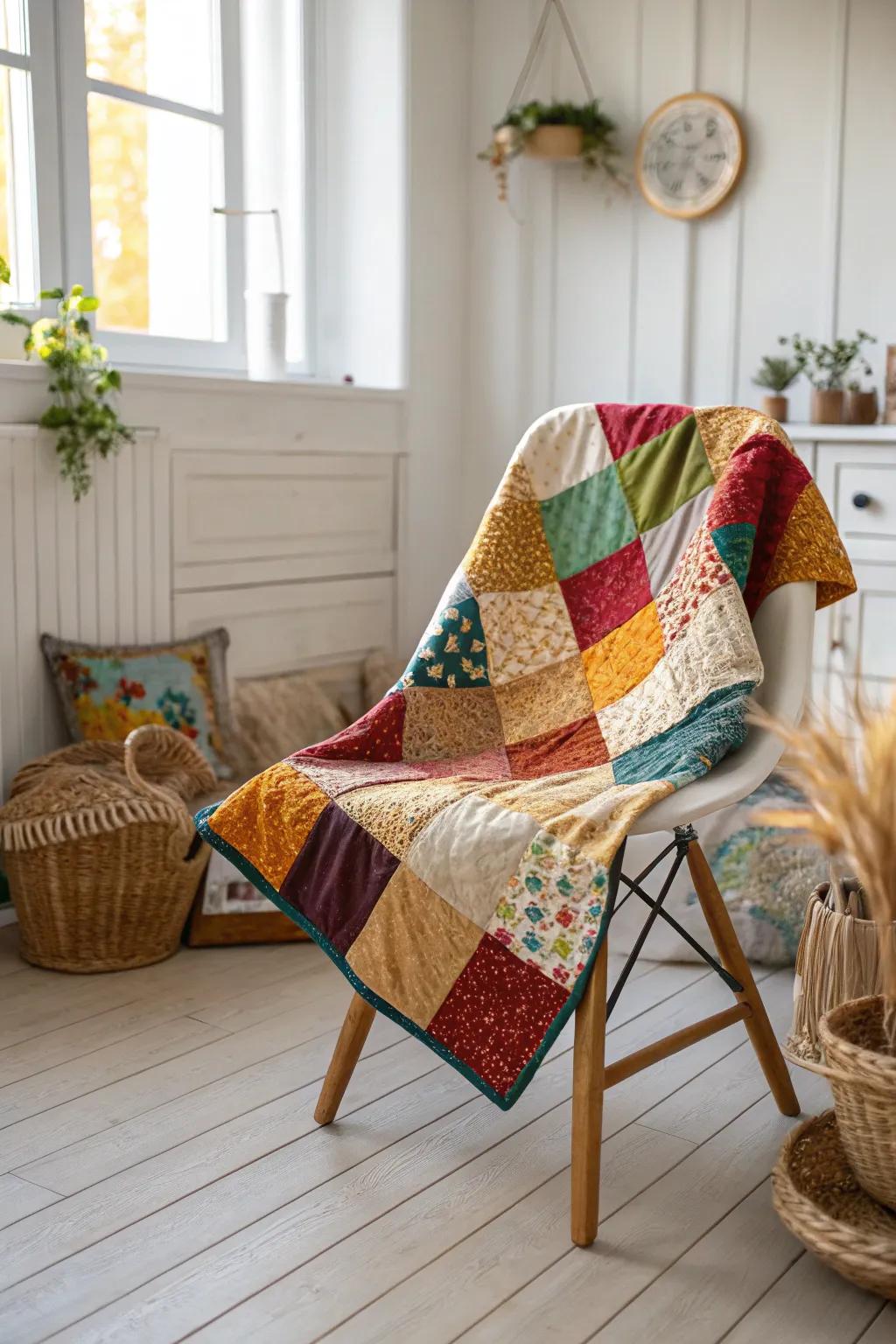 Embrace the artistry of scrap quilting with a vibrant tapestry that tells its own story.