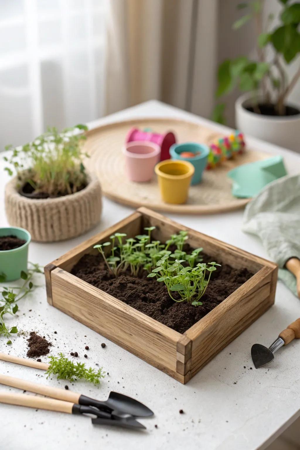 Embrace the joy of gardening with this charming, tiny oasis of greenery.