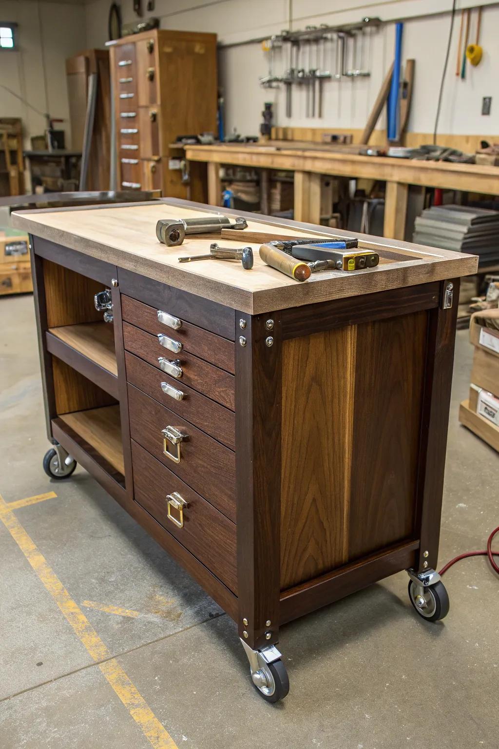 Optimize your workspace with a sleek, mobile workbench that moves as you do.