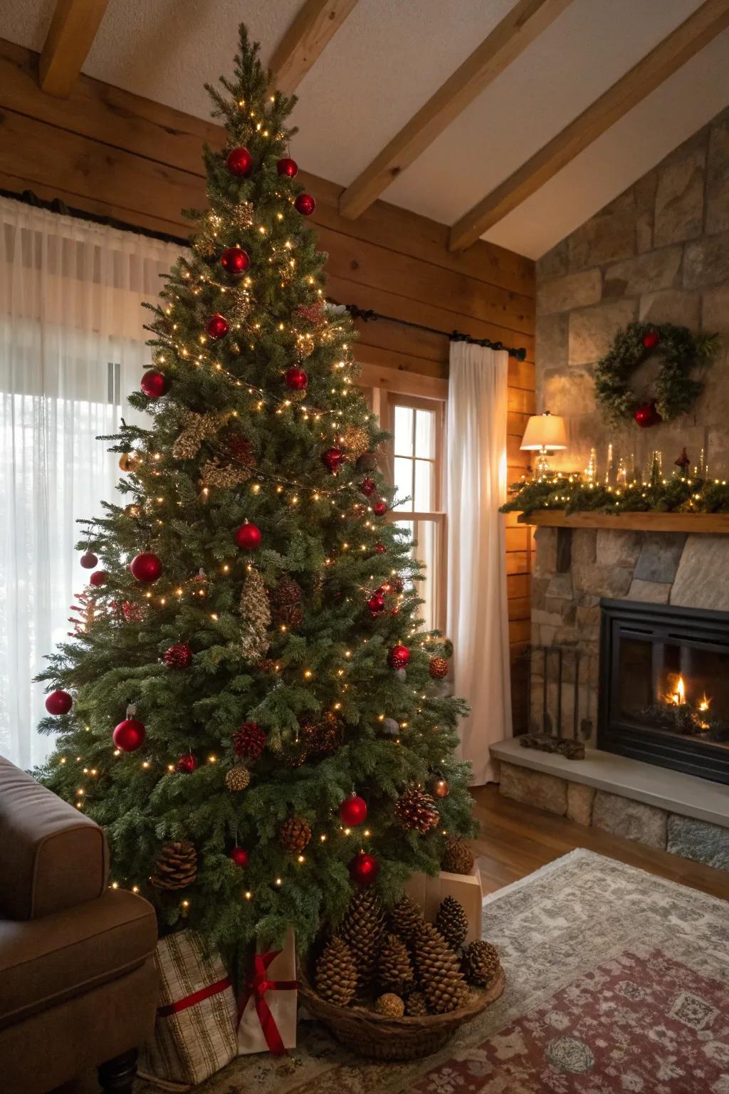 Bring the outdoors in with pine cones and berries for a natural Christmas tree look.
