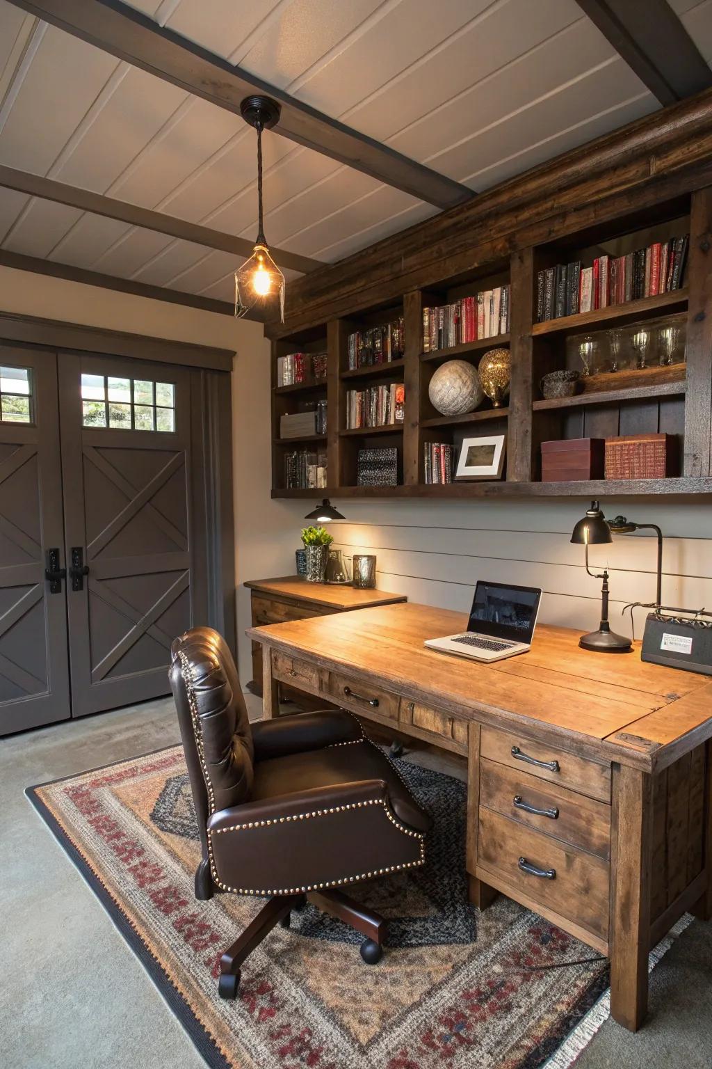 Discover the perfect blend of style and functionality in this cozy garage-turned-office.