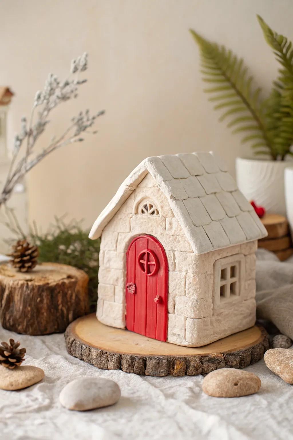 Whimsy Meets Craftsmanship: A Miniature Clay House with a Pop of Color