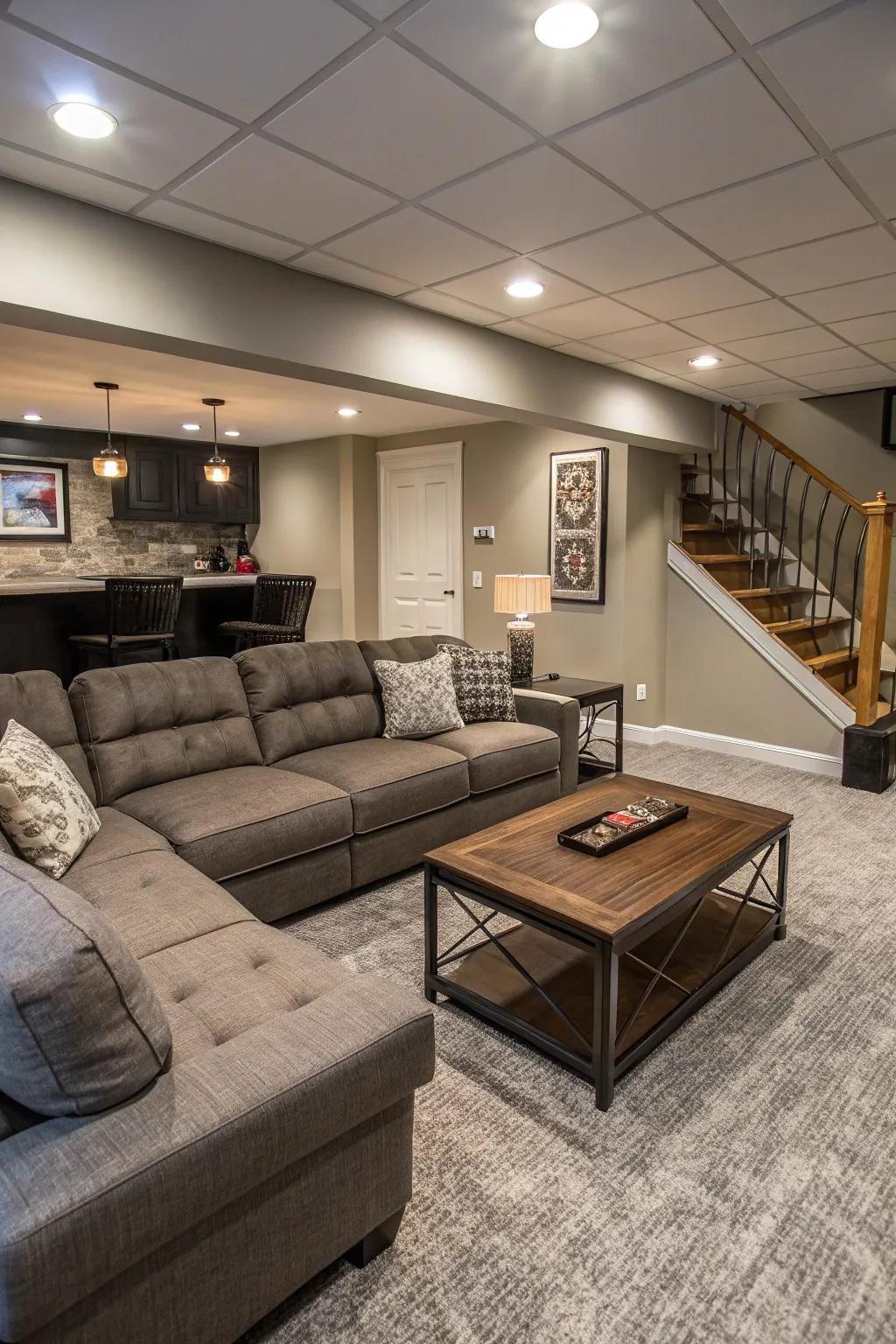 Maximize your basement's potential with multi-functional furniture.